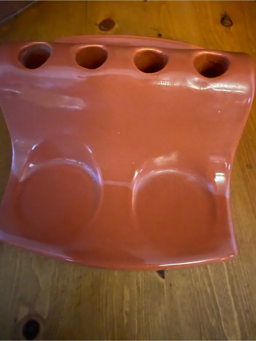 vintage Royal Haeger ceramic bathroom accessories in a terra-cotta peach glaze